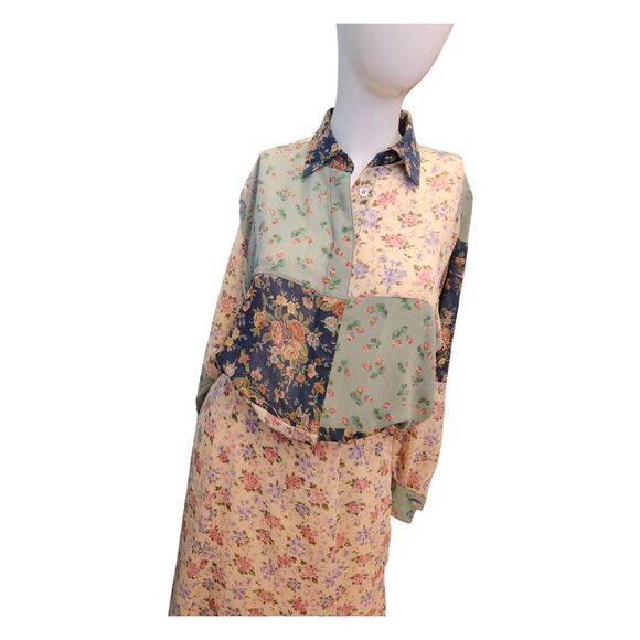 Liz Sport Vintage 90's Sheer Floral Maxi Skirt Shirt Set Size 8P - Picture 4 of 11
